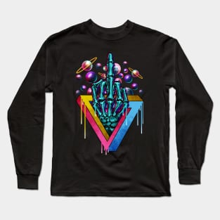 Trippy middle finger bones in galaxy Long Sleeve T-Shirt